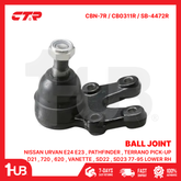 CTR BALL JOINT NISSAN URVAN E24 E23 , PATHFINDER , TERRANO PICK-UP D21 , 720 , 620 , VANETTE , SD22 , SD23 77-95 LOWER RH 40160-T3060 CBN-7R / CB0311R / SB-4472R ( 1 PC )