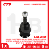 CTR BALL JOINT SUBARU FORESTER SF , SG , SH , SJ 96-19 / IMPREZA GC GD GE GF GG GH GJ GP GR 92-14 / LEGACY / OUTBACK 93-UP / GP GT 11-UP / LEVORG 13-UP LOWER RH / LH 20206-AJ000 / 21067-GA050 CBSU-3 / CB0355 / SB-6642 ( 1 PC )