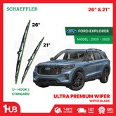 SCHAEFFLER ULTRA PREMIUM WIPER BLADE FOR FORD EXPLORER 2011 - 2019, 2020 - 2025 MODEL U-HOOK / MULTI-ADAPTOR BANANA TYPE