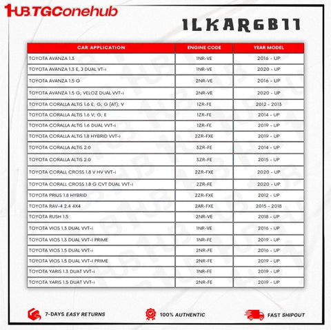 NGK ILKAR6B-11 TOYOTA VIOS / AVANZA / RUSH / RAV-4 / ALTIS DUAL VVT-i / CROSS NGK ILKAR6B-11 TOYOTA VIOS / AVANZA / RUSH / RAV-4 / ALTIS DUAL VVT-i / CROSS