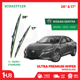 SCHAEFFLER ULTRA PREMIUM WIPER BLADE FOR NISSAN SENTRA 2013 - 2019, 2020 - 2025 MODEL U-HOOK / MULTI-ADAPTOR BANANA TYPE