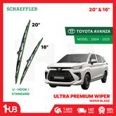 SCHAEFFLER ULTRA PREMIUM WIPER BLADE FOR TOYOTA AVANZA 2004 - 2025 MODEL U-HOOK / MULTI-ADAPTOR BANANA TYPE