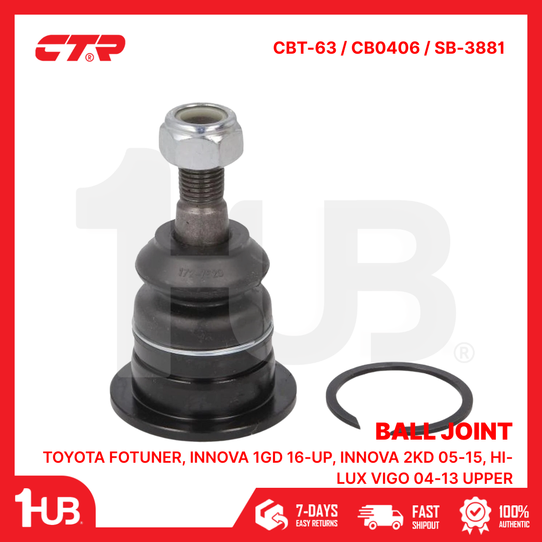 CTR BALL JOINT TOYOTA FOTUNER, INNOVA 1GD 16-UP, INNOVA 2KD 05-15, HI-LUX VIGO 04-13 UPPER 43310-09015 CBT-63 / CB0406 / SB-3881 ( 1 PC )