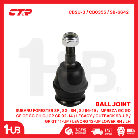 CTR BALL JOINT SUBARU FORESTER SF , SG , SH , SJ 96-19 / IMPREZA GC GD GE GF GG GH GJ GP GR 92-14 / LEGACY / OUTBACK 93-UP / GP GT 11-UP / LEVORG 13-UP LOWER RH / LH 20206-AJ000 / 21067-GA050 CBSU-3 / CB0355 / SB-6642 ( 1 PC )