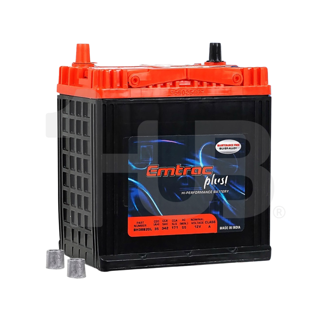 EMTRAC CAR BATTERY CHROME REGULAR BH38B20L (NS40)( 1 PC )
