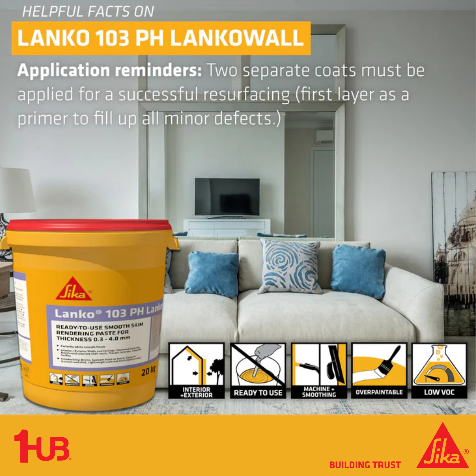 SIKA LANKO 103 PH Lankowall 5kg Ready to use Interior and Exterior wall and ceiling skimcoat