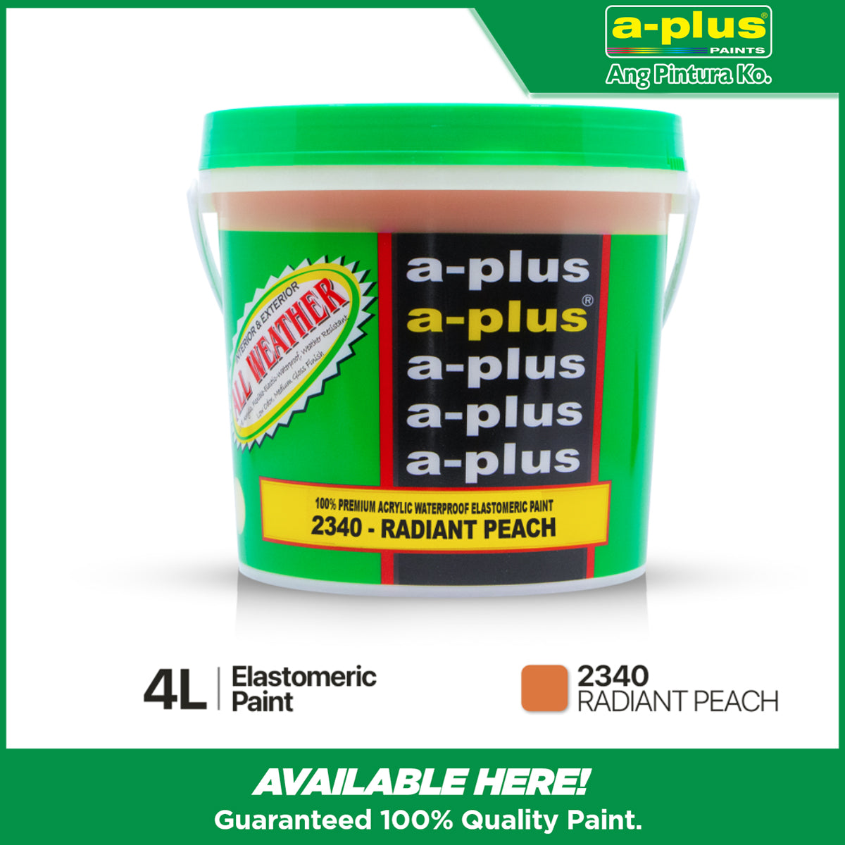 A-Plus All Weather Acrylic Waterproof Elastomeric Paint 4L / Medium Gloss  | Family of Red & Green | Interior and Exterior Paint