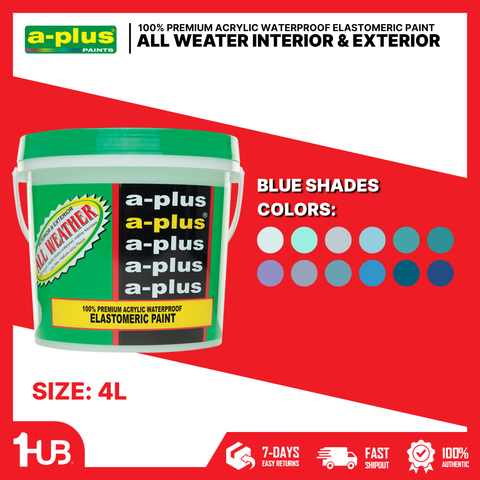 A-Plus All Weather® Premium Acrylic Waterproof Elastomeric Paint (4L) Blue Paint Shades Collection | Cool, Calm & Elegant Wall Colors