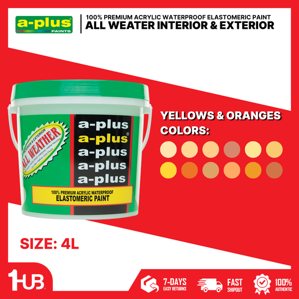 A-Plus All Weather® Premium Acrylic Waterproof Elastomeric (4L) Paint Yellow & Orange Paint Shades Collection | Warm, Bright & Vibrant Wall Colors