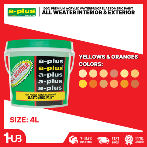 A-Plus All Weather® Premium Acrylic Waterproof Elastomeric (4L) Paint Yellow & Orange Paint Shades Collection | Warm, Bright & Vibrant Wall Colors