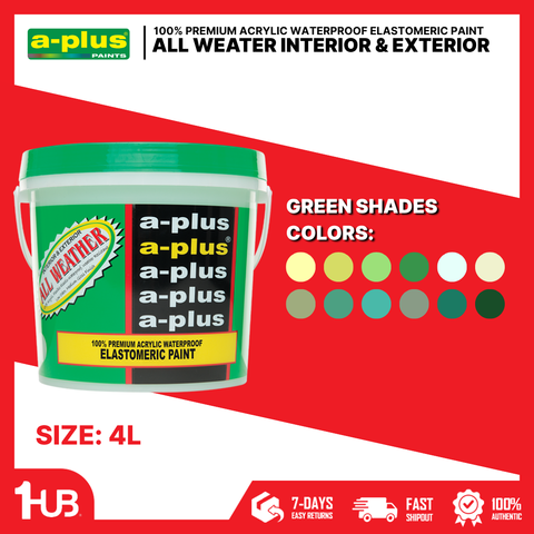 A-Plus All Weather® Premium Acrylic Waterproof Elastomeric Paint (4L) Green Paint Shades Collection | Fresh, Natural & Calming Wall Colors