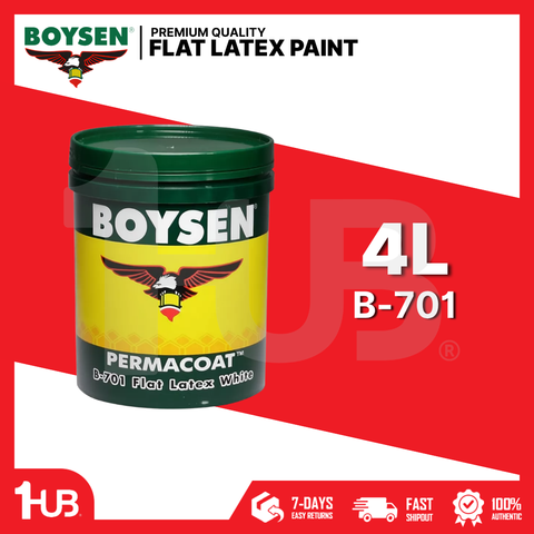 BOYSEN Flat Latex Paint White B-701 4L | Permacoat Matte Finish | Interior Wall & Ceiling Paint | Water-Based