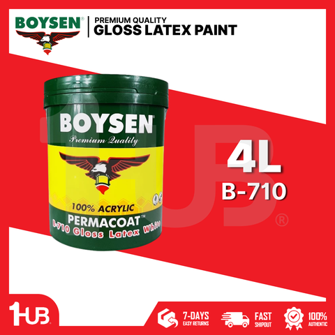 BOYSEN Gloss Latex Paint White B-710 4L | Permacoat High-Gloss Finish | Durable Acrylic Wall Coating