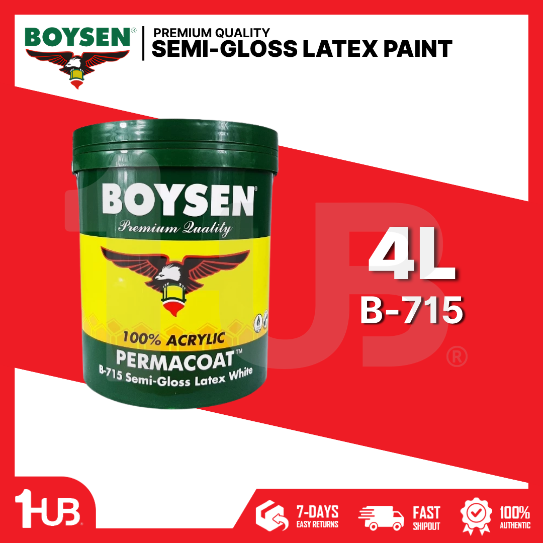 BOYSEN Semi-Gloss Latex Paint White B-715 4L | Permacoat Washable Finish | Durable Acrylic Wall Paint