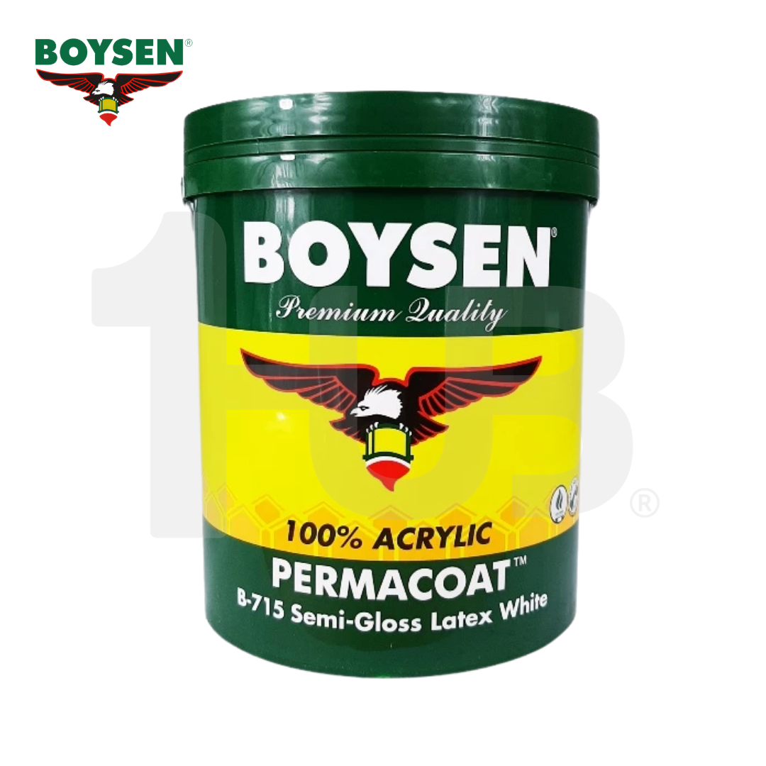 BOYSEN Semi-Gloss Latex Paint White B-715 4L | Permacoat Washable Finish | Durable Acrylic Wall Paint