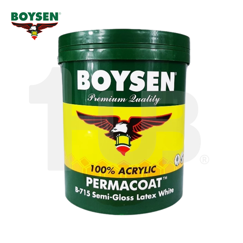 BOYSEN Semi-Gloss Latex Paint White B-715 4L | Permacoat Washable Finish | Durable Acrylic Wall Paint