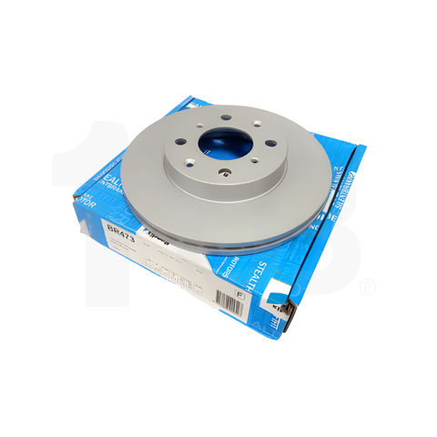 Brake disc on a blue packaging box with visible branding