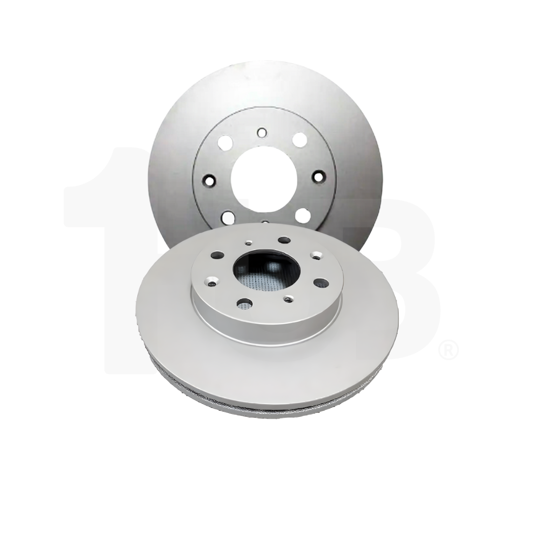 Two brake rotors on a white background