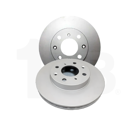 Two brake rotors on a white background