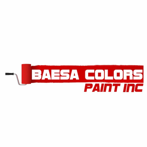 Logo of BAESA Colors Paint Inc with a red paint roller on a white background