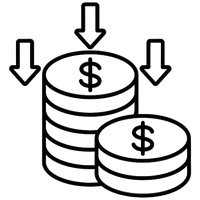 Illustration of coins with dollar signs and arrows pointing downwards.