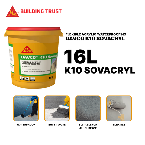 SIKA DAVCO K10 SOVACRYL - FLEXIBLE ACRYLIC WATERPROOFING ( 16L )