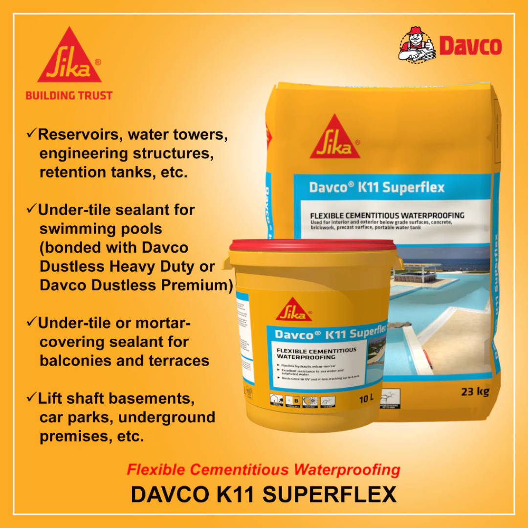 SIKA DAVCO K11 SUPERFLEX - FLEXIBLE CEMENTITIOUS WATERPROOFING 23 KG  & 10 L PAIL ( 1 SET )