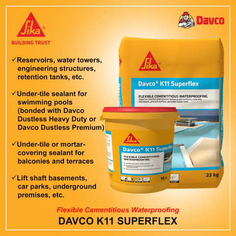 SIKA DAVCO K11 SUPERFLEX - FLEXIBLE CEMENTITIOUS WATERPROOFING 23 KG  & 10 L PAIL ( 1 SET )
