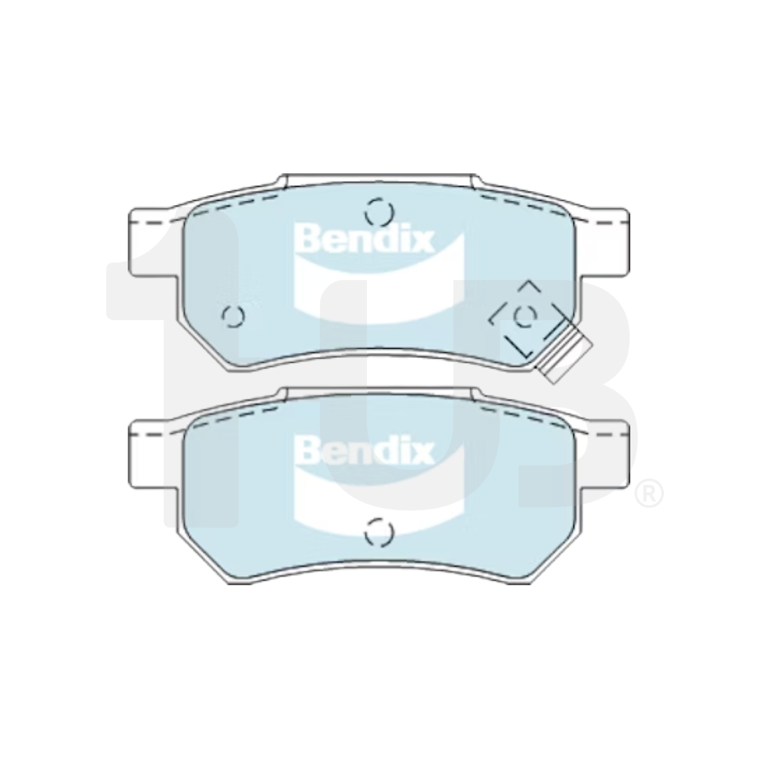 Two Bendix brake pads on a white background