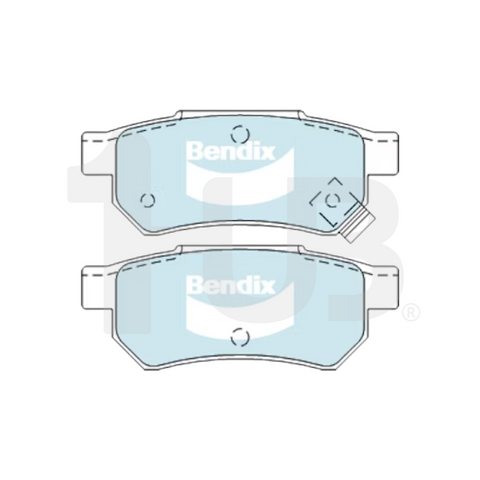 Two Bendix brake pads on a white background