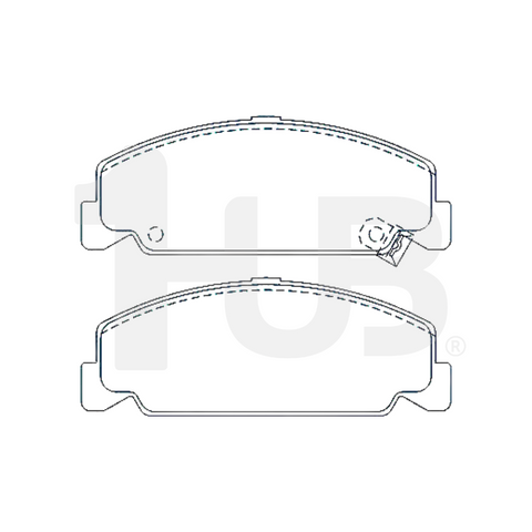 Two brake pads on a white background with a brand logo.