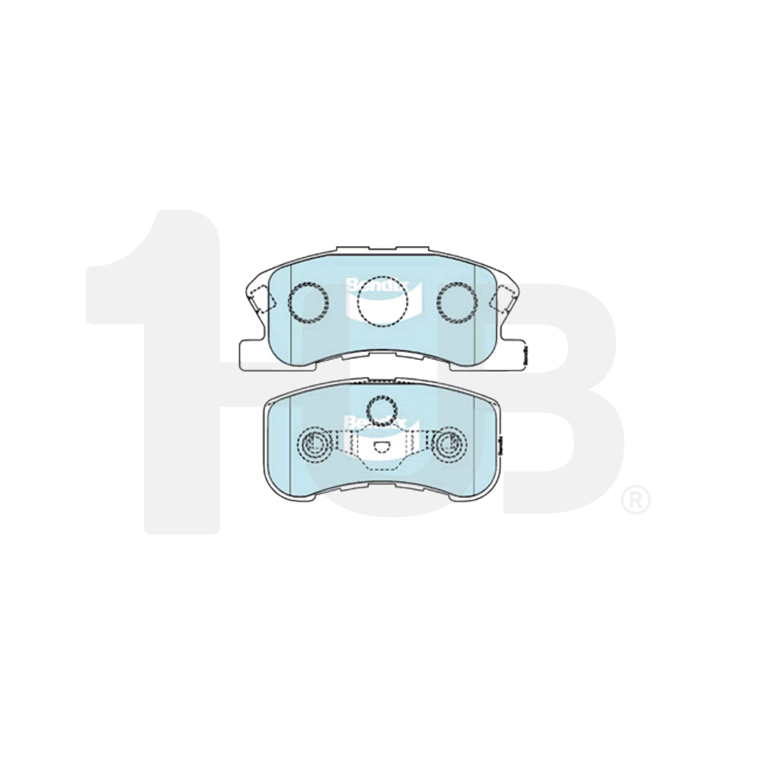 Two brake pads on a white background with a brand logo.