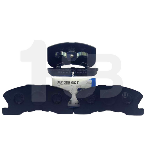 Brake pads with a brand label on a white background