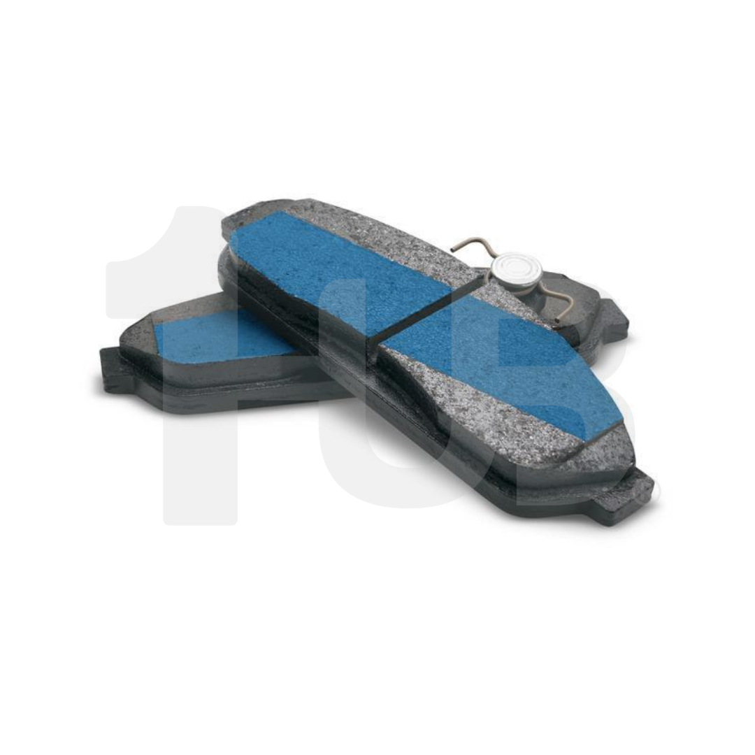 Set of brake pads with blue material on a white background