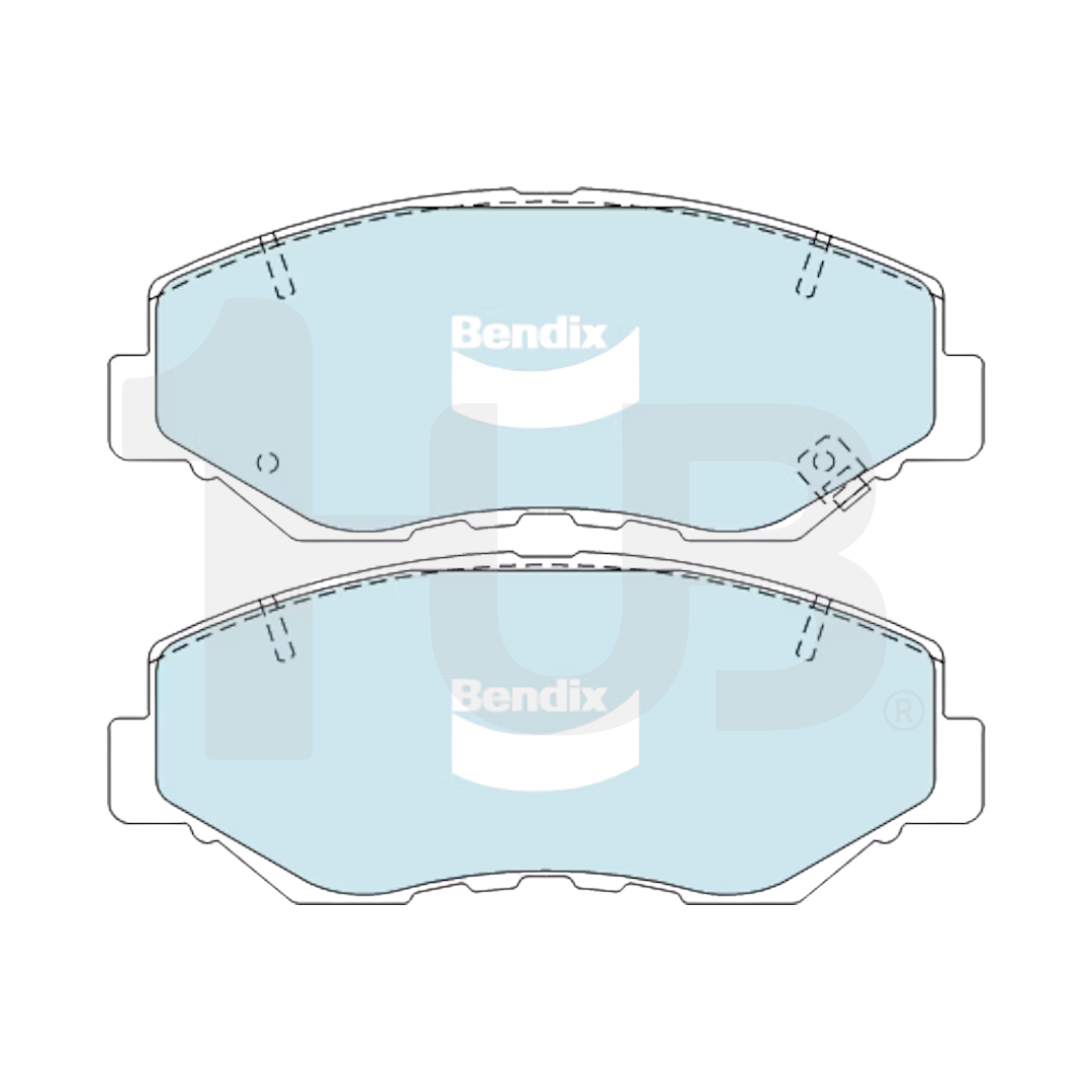 Two Bendix brake pads on a white background