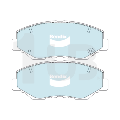 Two Bendix brake pads on a white background