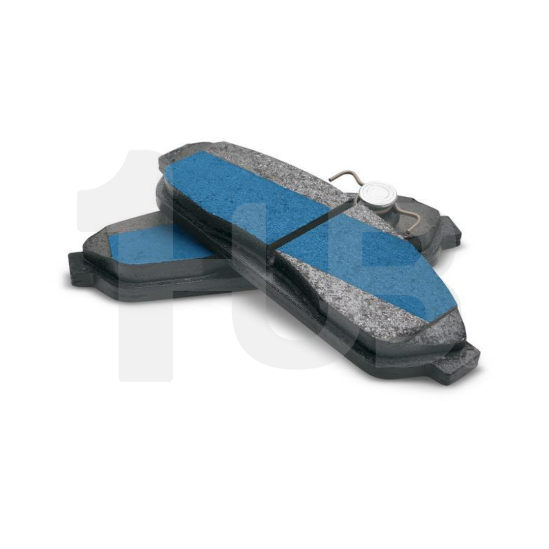 Set of brake pads with blue and gray composition on a white background