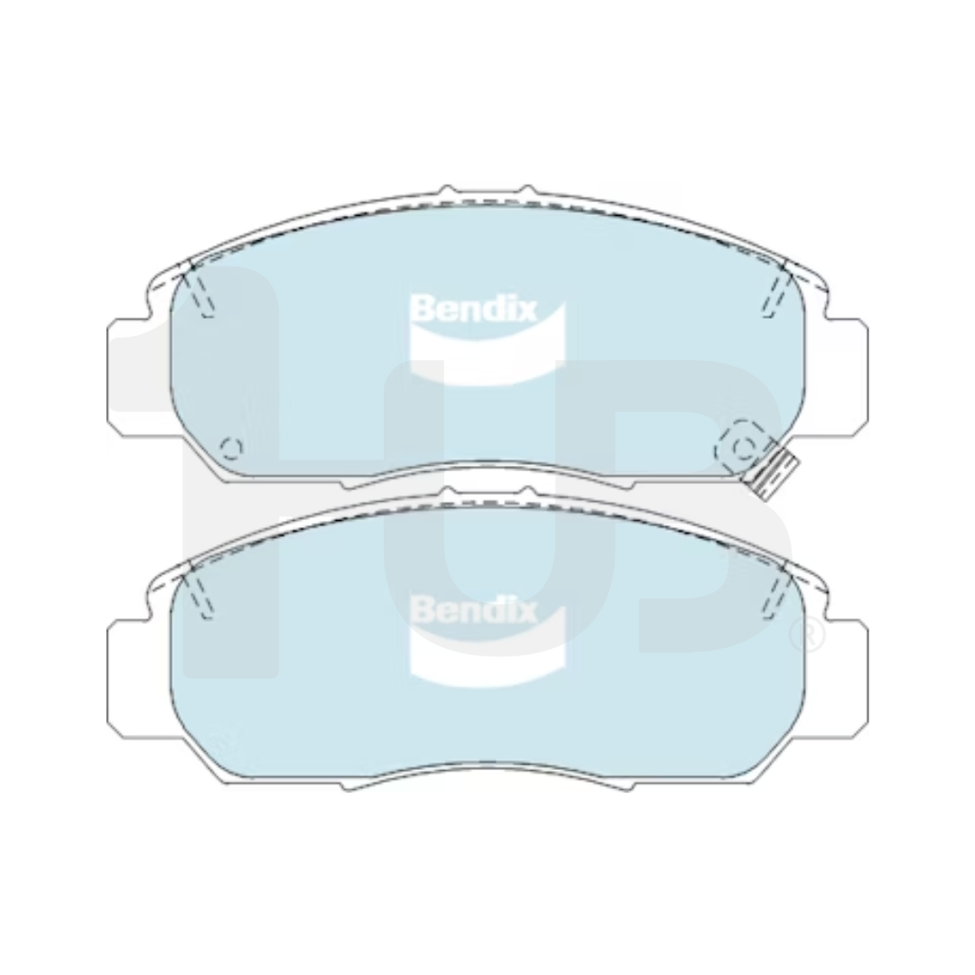 Two Bendix brake pads on a white background