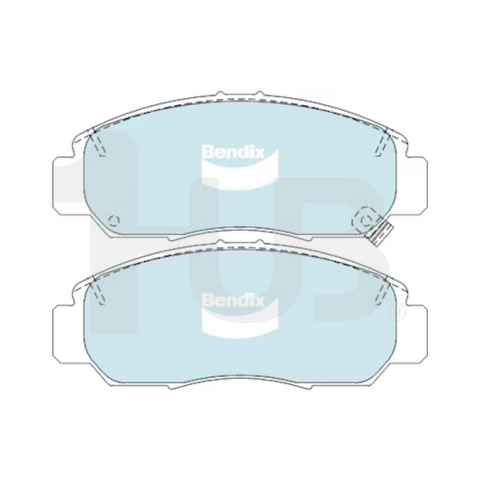 Two Bendix brake pads on a white background