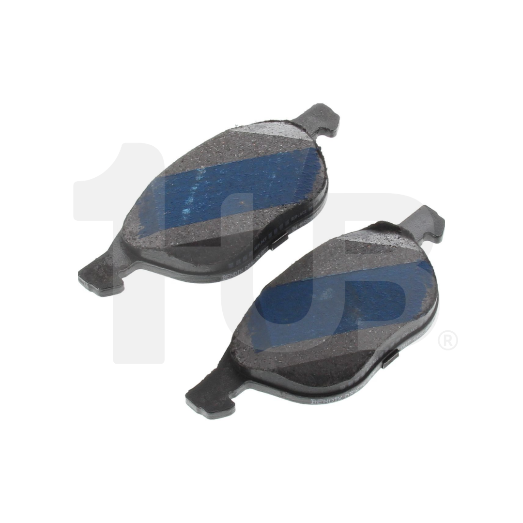 Two brake pads on a white background with a brand logo.