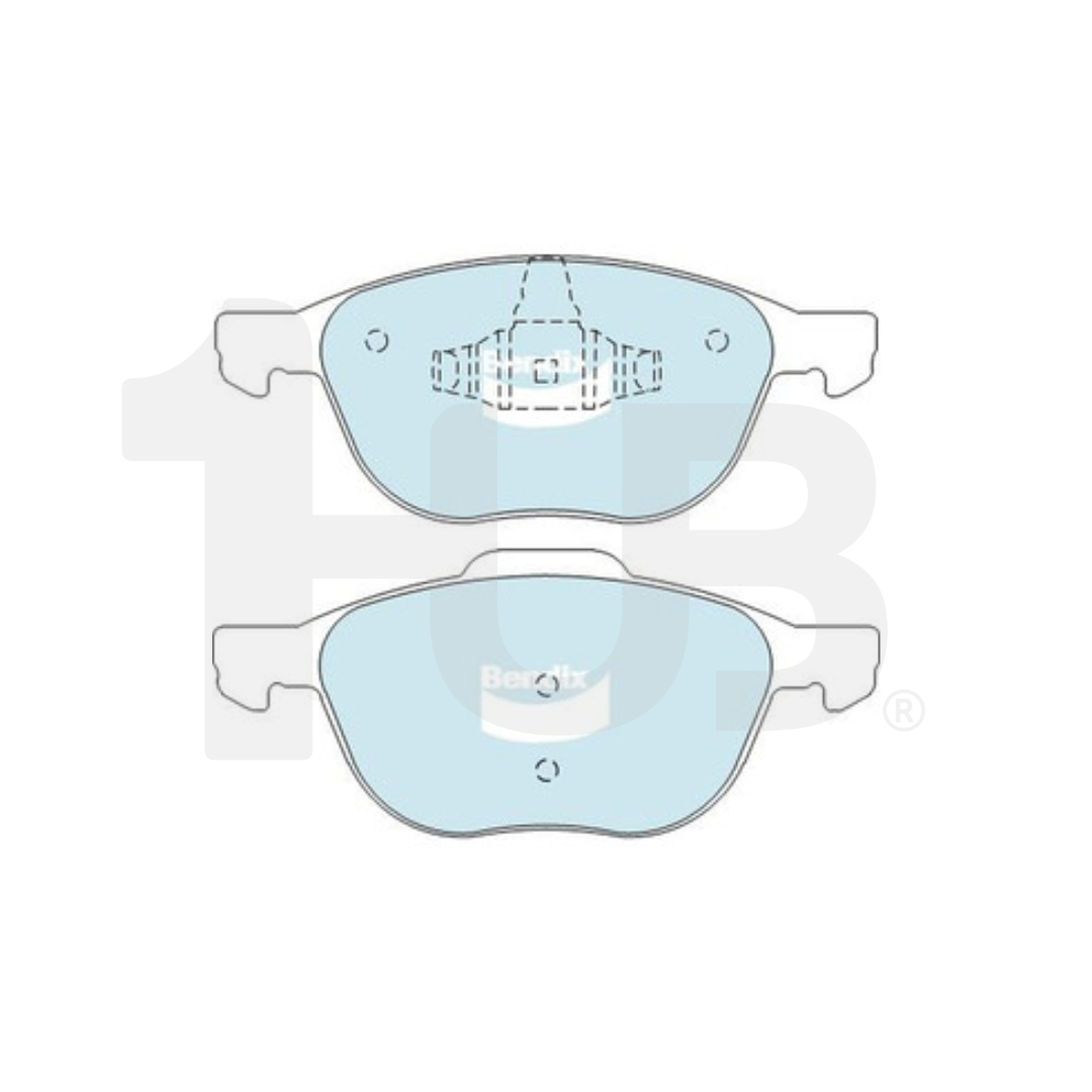Two brake pads on a white background with a brand logo.