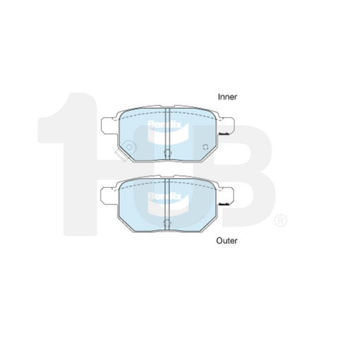 Diagram of brake pads labeled 'Inner' and 'Outer' on a white background