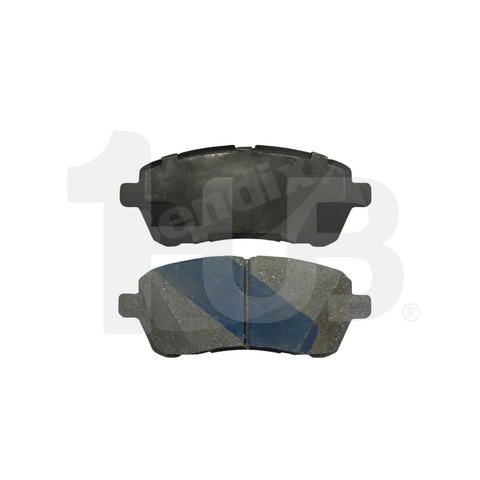 Two brake pads on a white background with a brand logo.