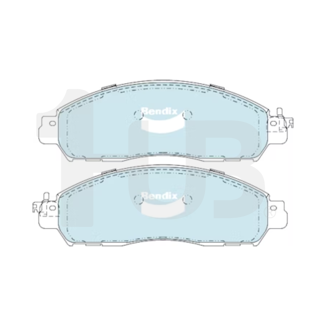 Two Bendix brake pads on a white background