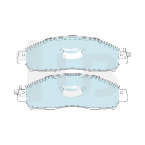 Two Bendix brake pads on a white background