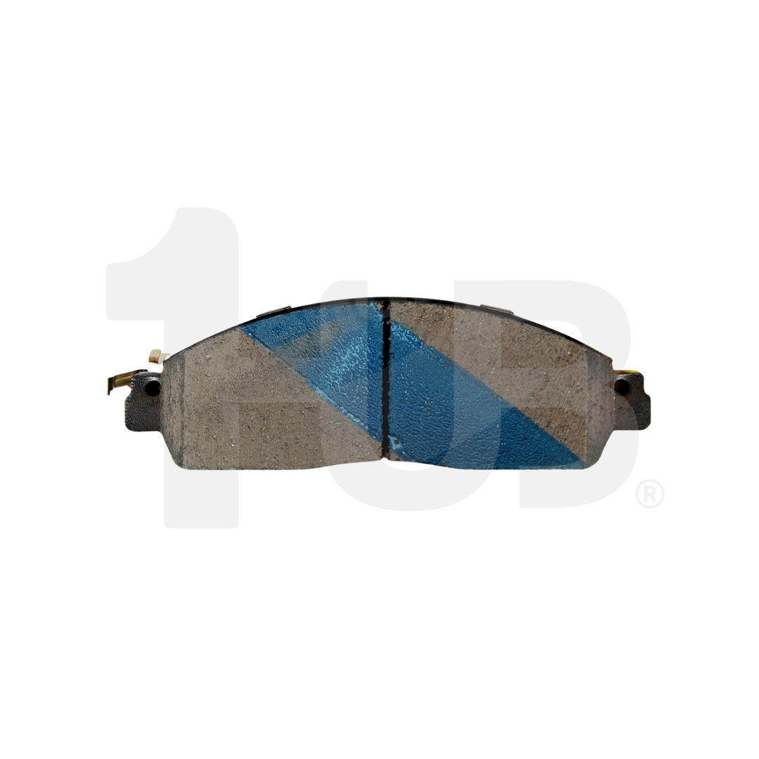 Brake pads with blue and gray material on a white background