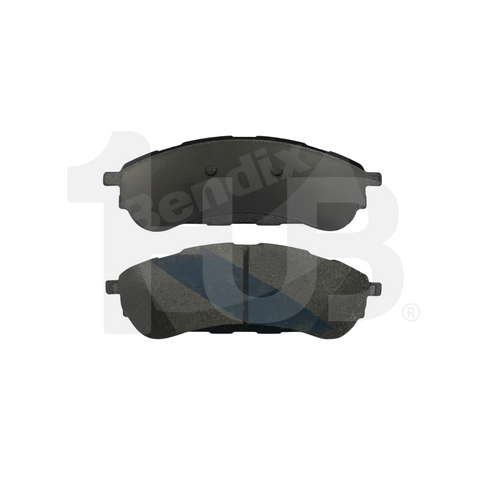 Two brake pads on a white background with Bendix branding.