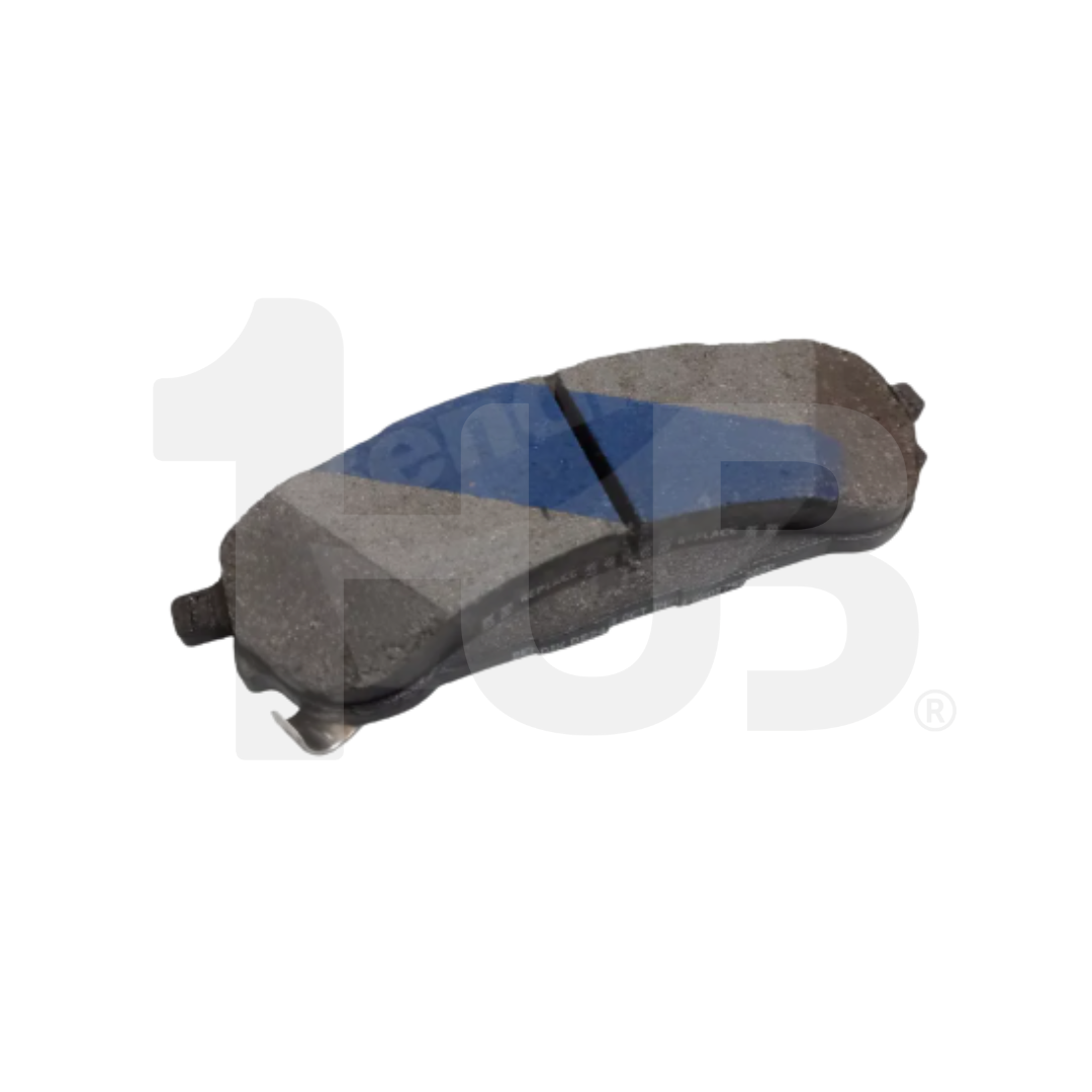 Brake pad with blue wear indicator on a white background