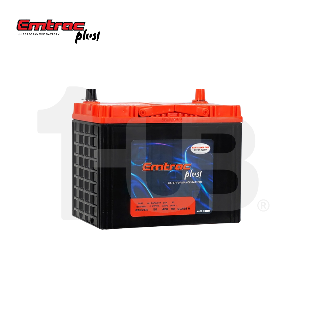 EMTRAC CAR BATTERY CHROME 2SMF/N50R REVERSE 65D26R ( 1 PC )