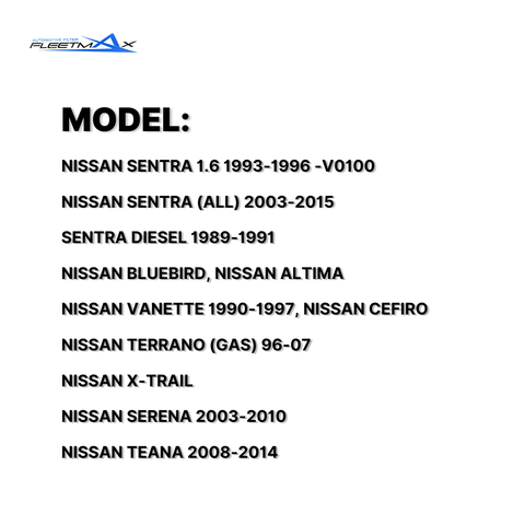 FLEETMAX AIR FILTER NISSAN / SUBARU SENTRA 1.6 (F/INJ) 93-96 -V0100, SENTRA (ALL) 03-15, SENTRA DIESEL 89-91, BLUEBIRD, ALTIMA, VANETTE 90-97, CEFIRO, TERRANO (GAS) 96-07, X-TRAIL, SERENA 03-10, TEANA 08-14 / LEGACY 94-97, FORESTER 02-07 FAS8406 ( 1 PC )